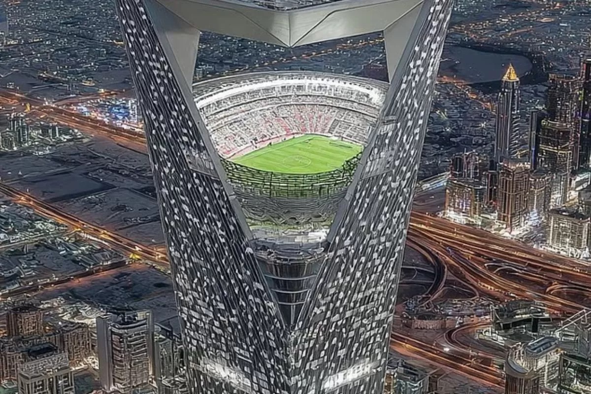 Stadion pencakar langin Arab Saudi hoax buatan AI.