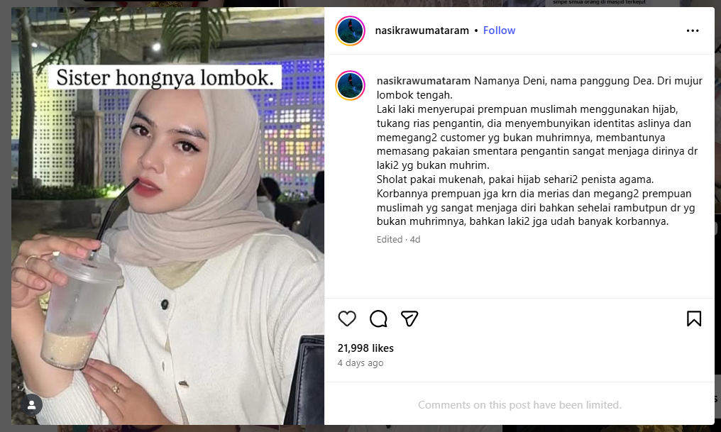 Seorang warganet gegerkan soal kabar Sister Hong Lombok.