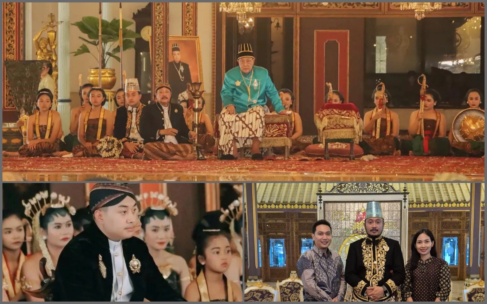 Atas, kiri ke kanan: Pakubuwono XIII dan dua anaknya yang kini berebut tahta PB XIV, KGPA Purboyo dan KGPH Hangabehi.