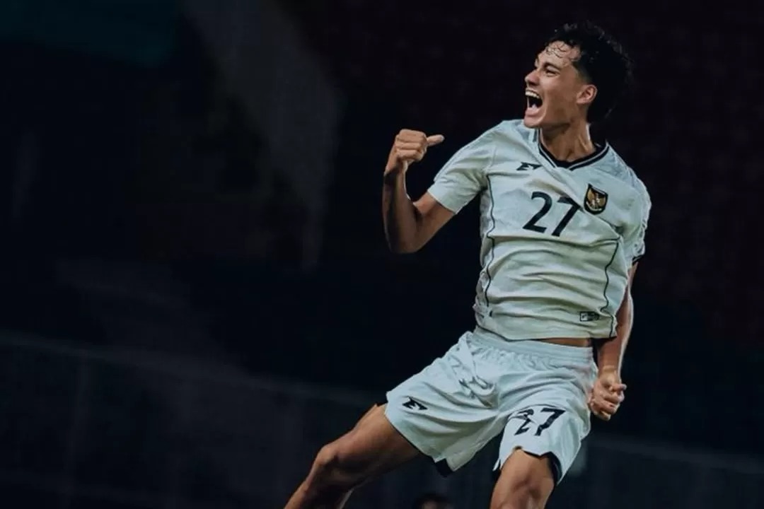 Selebrasi Rafael Struick setelah cetak gol bersama Timnas Indonesia U-23 dalam laga melawan Mali U-23.