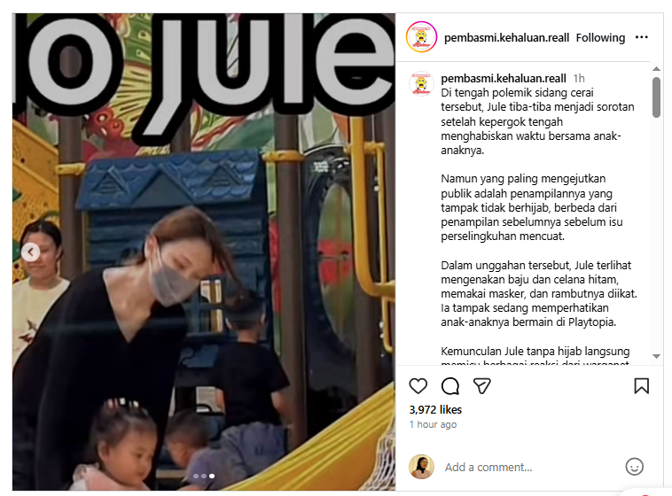 Penampakan Jule tidak mengenakan hijab viral baru-baru ini.