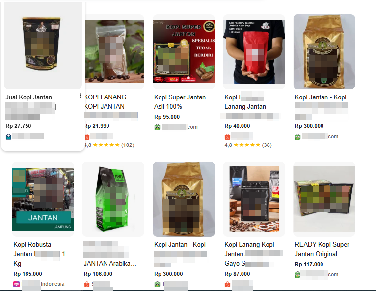 Ilustrasi kopi jantan yang beredar di e-commerce.