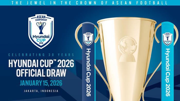 Drawing Piala AFF 2026 alias Asean Cup 2026 bakal digelar di Jakarta, pada 15 Januari 2026 pukul 11.00 WIB. Calon lawan Timnas Indonesia akan ditentukan disini.