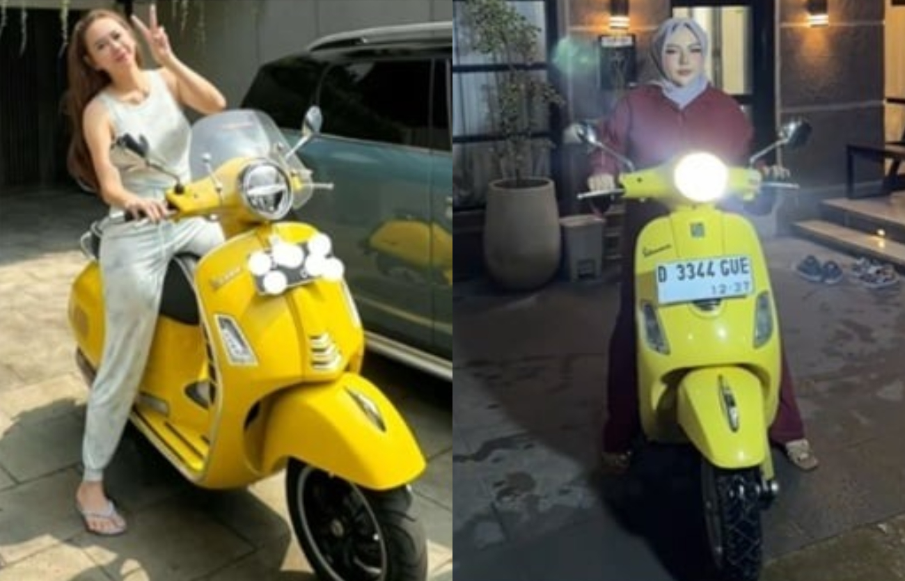 Vespa kuning Aura Kasih dan Lisa Mariana.