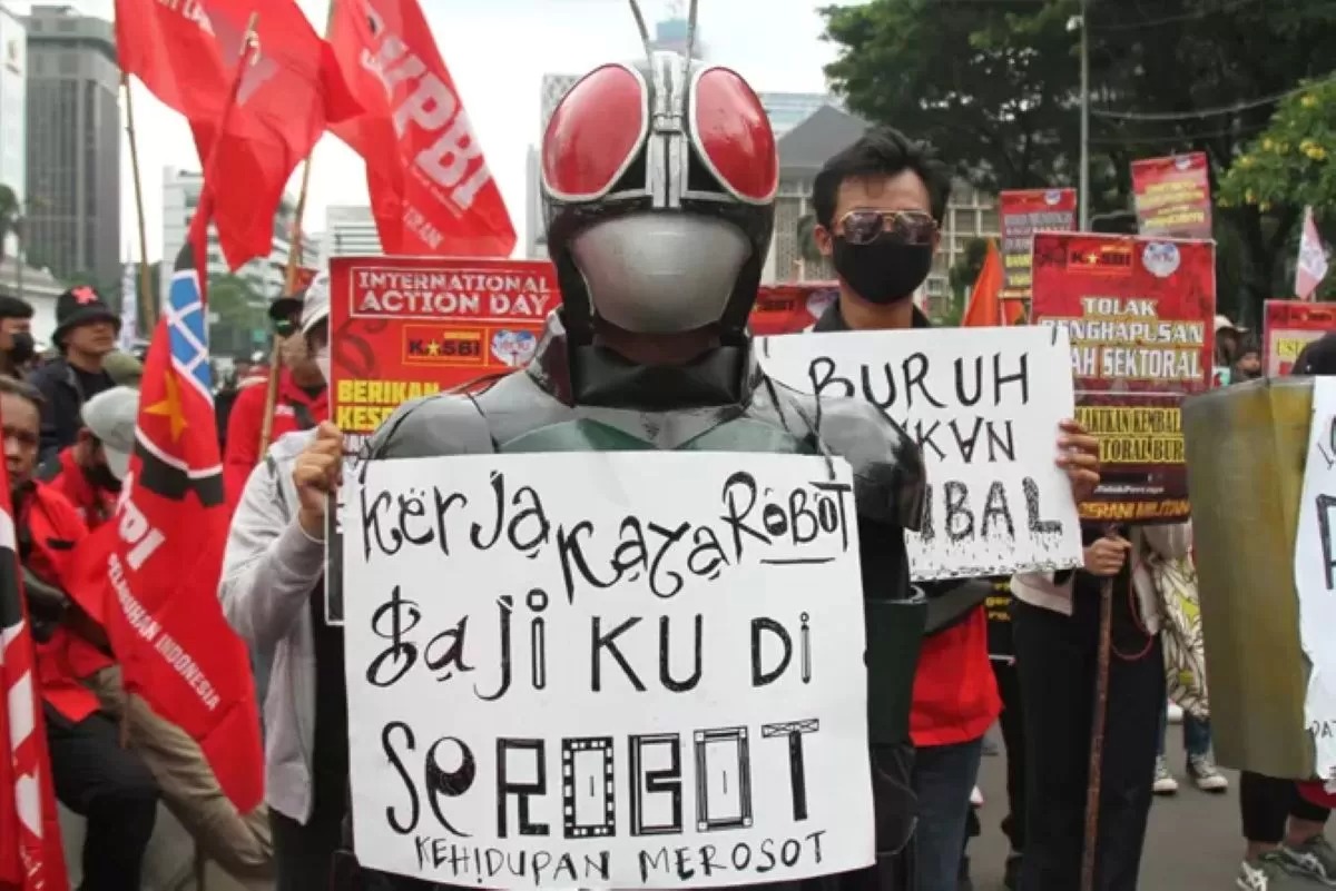Ilustrasi demo buruh.
