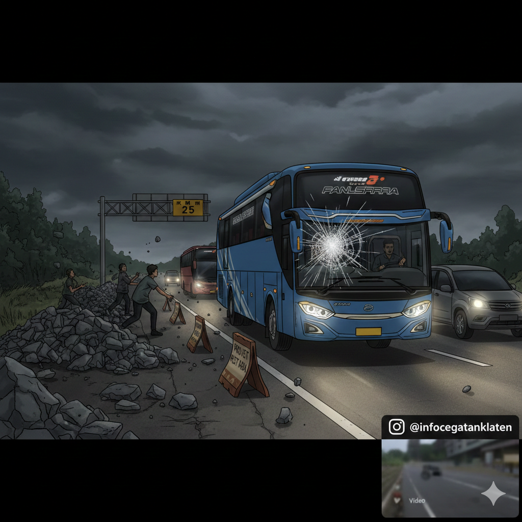Ilustrasi pelemparan batu di tol Jogja-Solo.