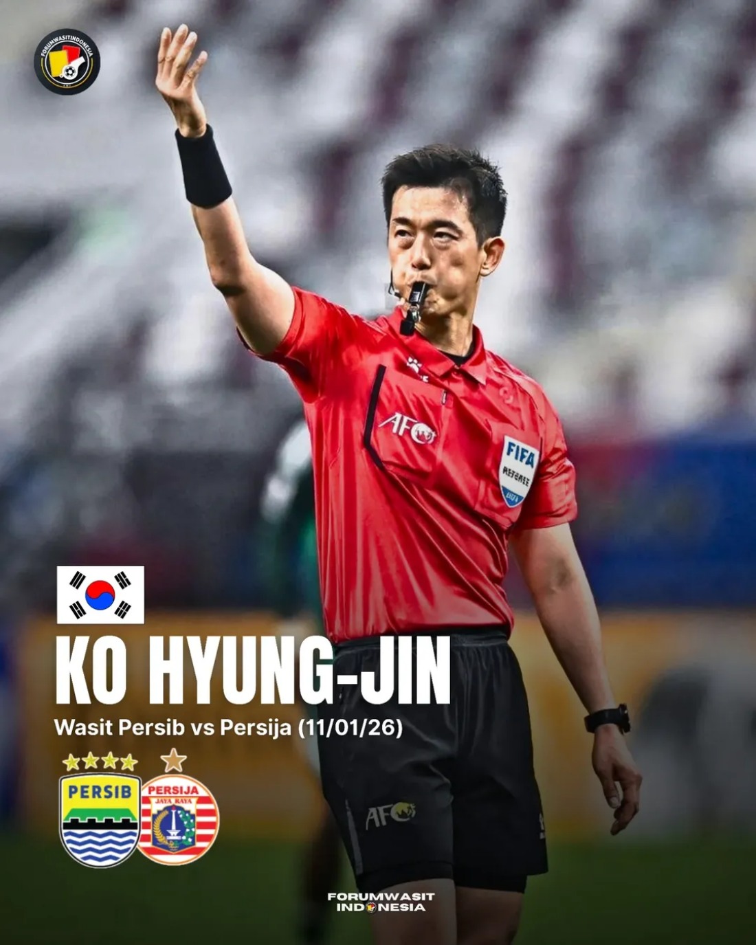 Wasit elite AFC asal Korea Selatan, Ko Hyung-jin, resmi pimpin laga Persib vs Persija di GBLA.