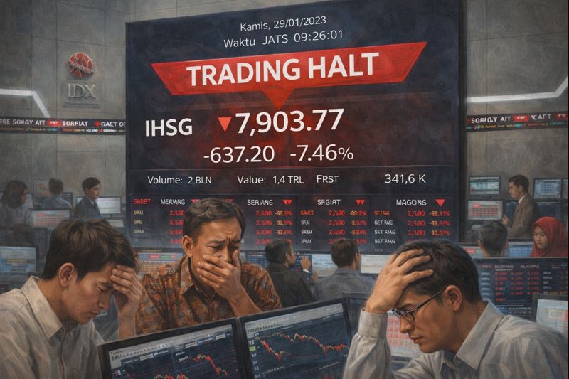 Ilustrasi - BEI terapkan trading halt pagi ini usai IHSG kembali turun 7 persen dari sebelumnya.