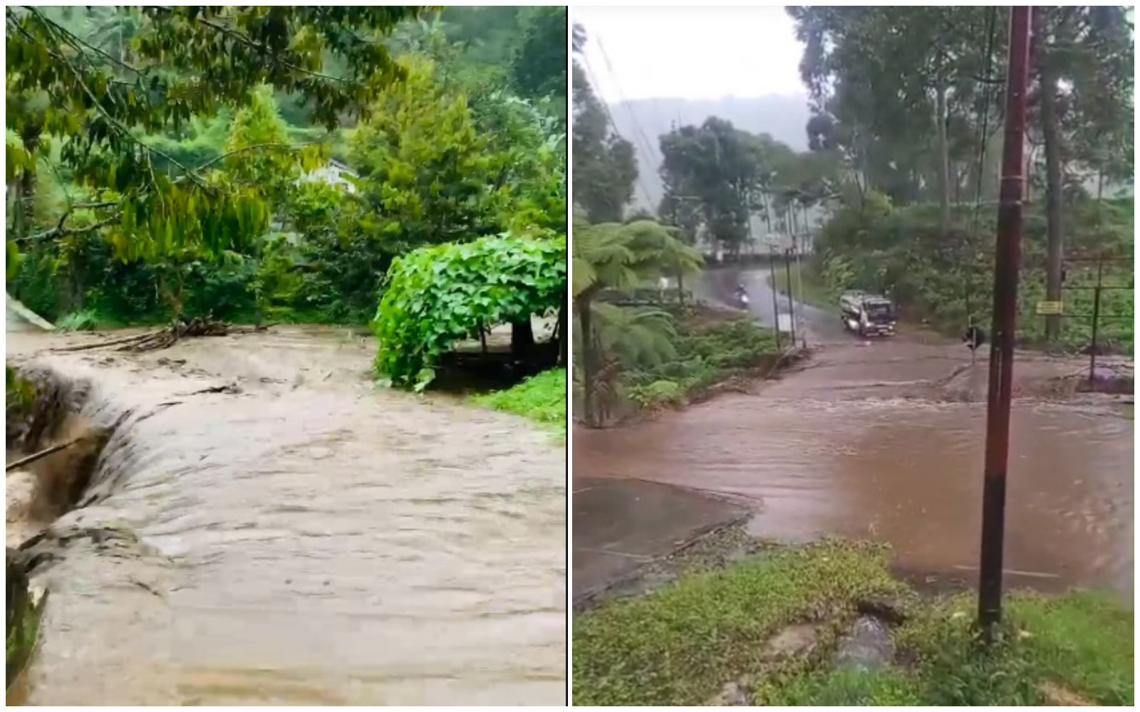 Kolase tangkapan layar suasana banjir dan longsor di Kemuning, Karanganyar, Sabtu (21/2/2026).