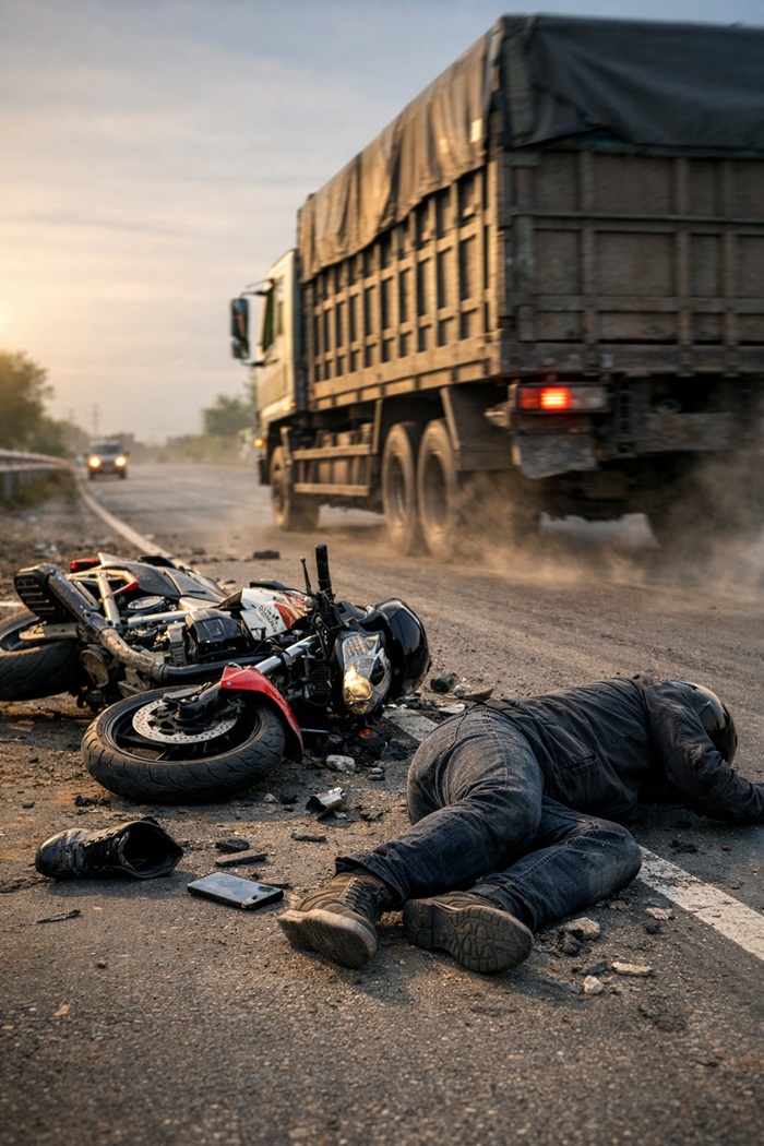 Tabrak Lari  Truk vs Sepeda motor Satria FU