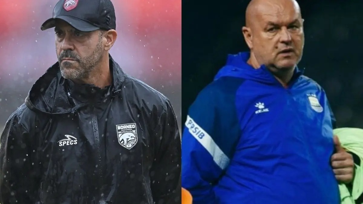 Pelatih Persib Bandung Bojan Hodak dan pelatih Borneo FC Fabio Lefundes terlibat duel strategi pada laga panas dua besar klasemen Super League 2025-2026 di Stadion Segiri. 