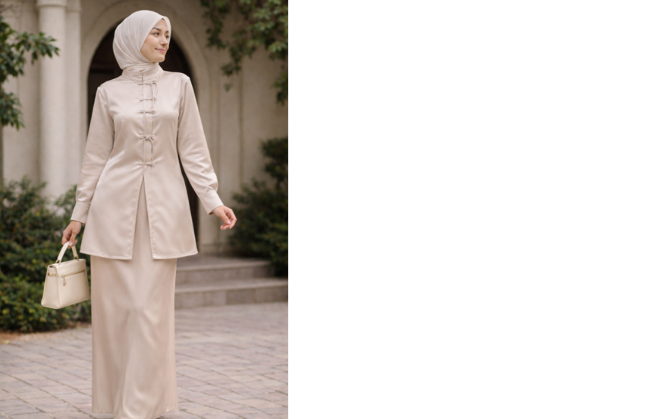 Tren baju lebaran 2026, perpaduan antara Cheongsam dan Melayu. 