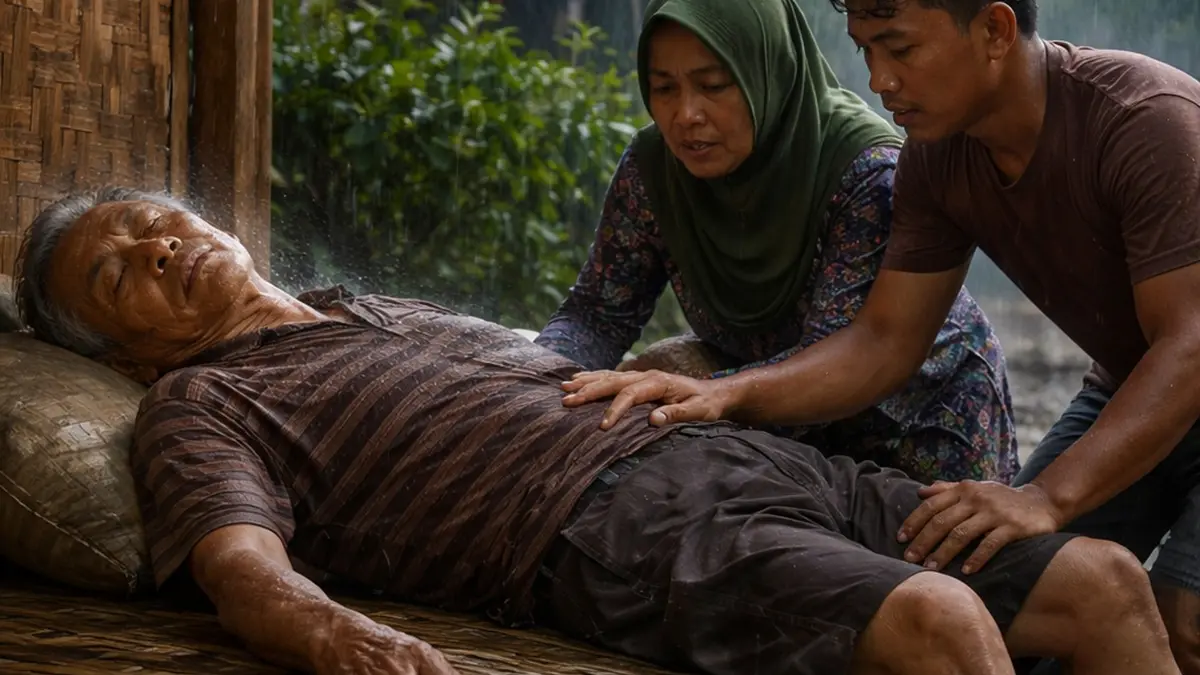 Ilustrasi Seorang lansia di Manyaran, Wonogiri, meninggal dunia setelah tersambar petir saat duduk di depan rumah. (chat GPT)