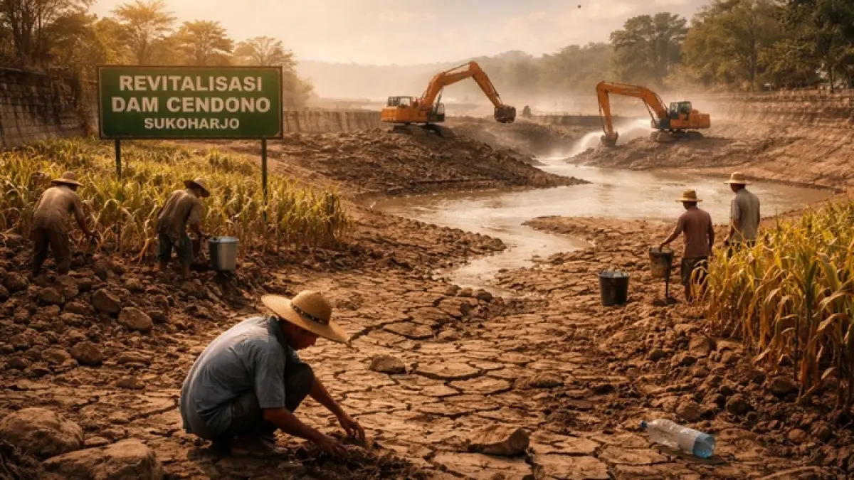 Sukoharjo mulai mitigasi kemarau 2026 dengan revitalisasi Dam Cendono, pengecekan pompa air, dan antisipasi kekeringan sesuai prediksi BMKG. (ILUSTRASI)