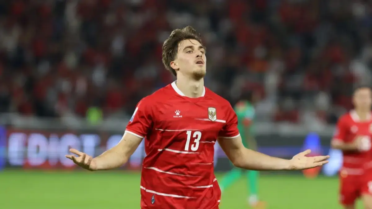 Selebrasi gol dari Mauro Zijlstra ke gawang Saint Kitts and Nevis dalam laga FIFA Series 2026 di Stadion Utama Gelora Bung Karno, Jumat (27/3/2026). (Dery Ridwansah/ JawaPos.com)