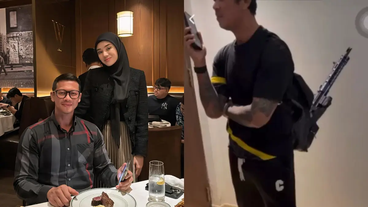 Clara Shinta sempat bagikan potret sang suami, Alexander Assad yang menggendong senjata laras panjang di pundaknya. (Instagram)