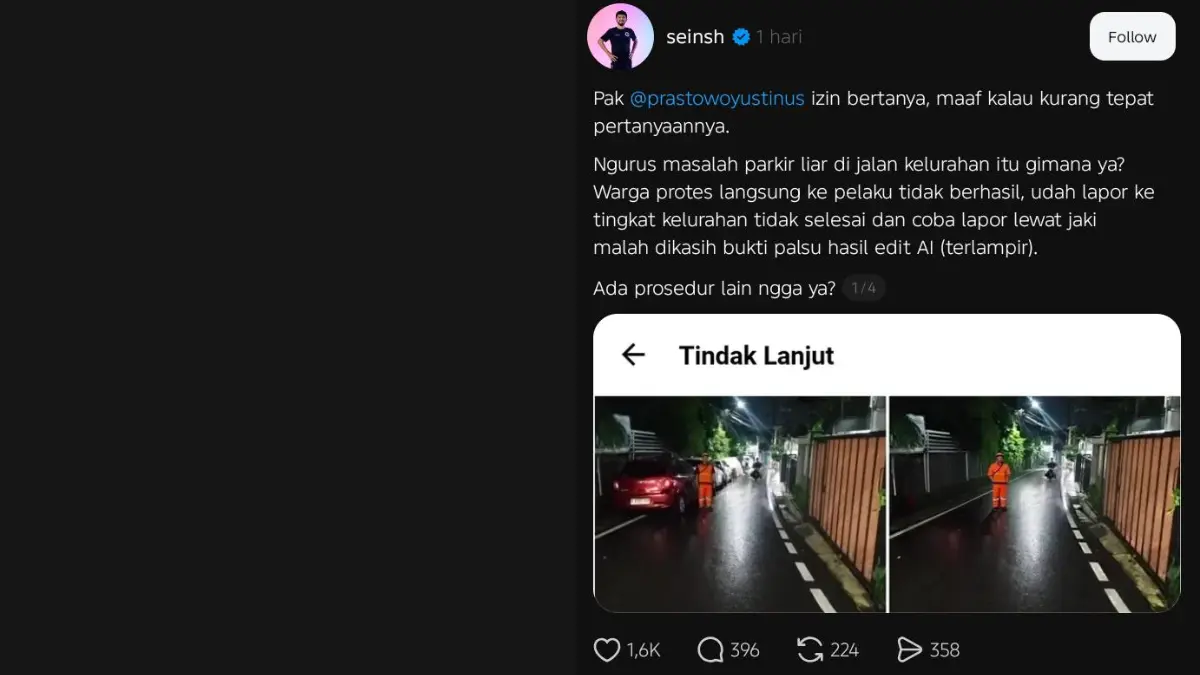 Warga keluhkan aplikasi JAKI yang balas aduan dengan foto editan hasil AI. (Threads)