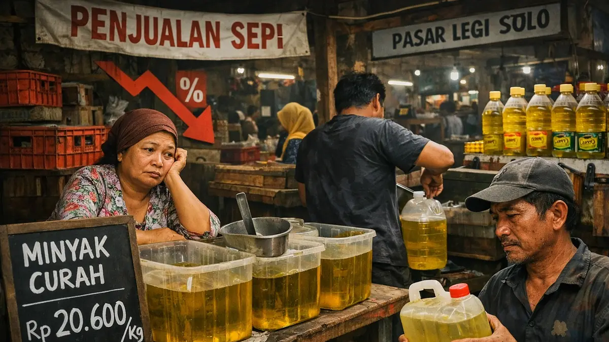 Ilustrasi penjualan minyak goreng curah. (chat GPT)