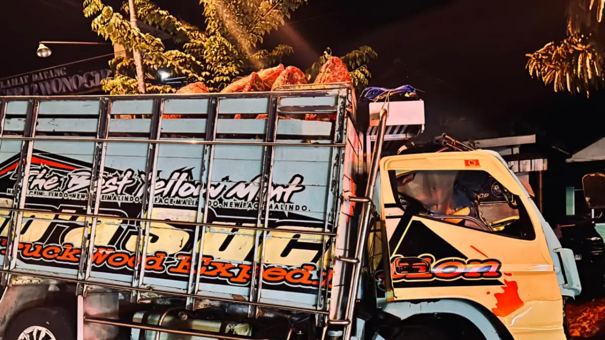NAHAS : Kecelakaan tunggal truk di Wonogiri Senin (20/4/2026) dini hari diduga akibat sopir mengantuk. (ISTIMEWA)