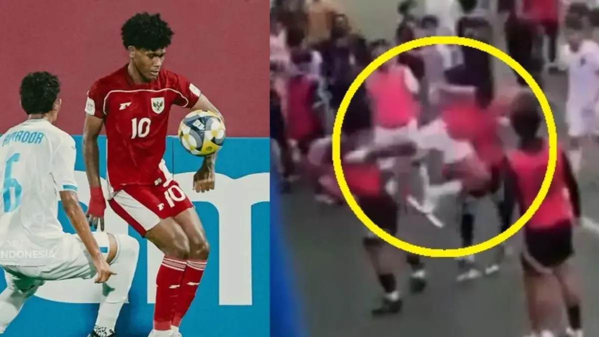 Tendangan Brutal Fadly Alberto di EPA U-20 mengarah ke pemain Bhayangkara U-20. (screenshoot)