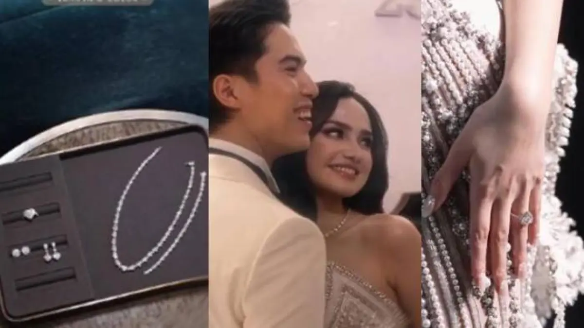 Syifa Hadju mengenakan  set perhiasan berlian dari Wanda House of Jewels dalam resepsi pernikahannya bersama El Rumi. (Instagram)
