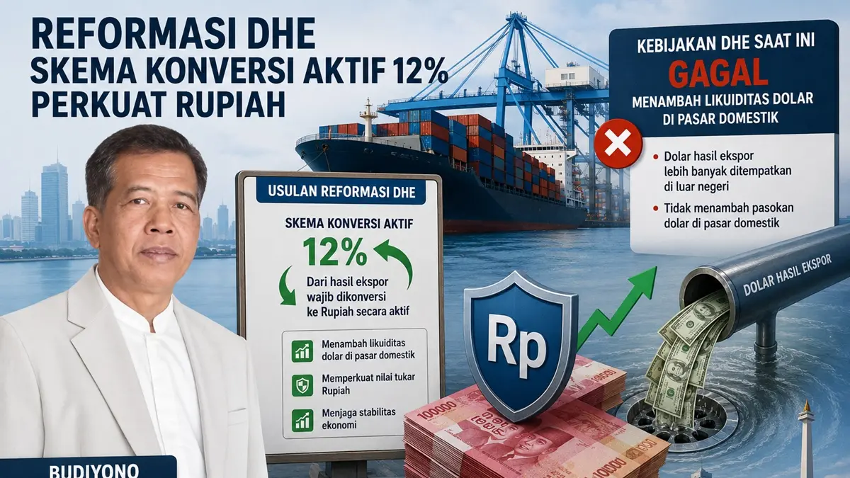 Pakar ekonomi Budiyono mengusulkan reformasi kebijakan DHE melalui skema konversi aktif 12 persen guna memperkuat Rupiah.