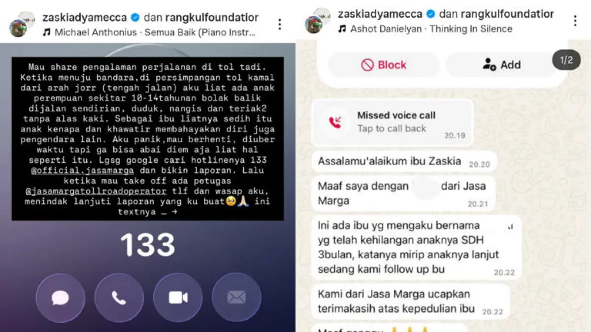 Zaskia Adya Mecca terharu bisa bantu temukan anak yang sudah hilang tiga bulan. (Instagram @zaskiadyamecca)