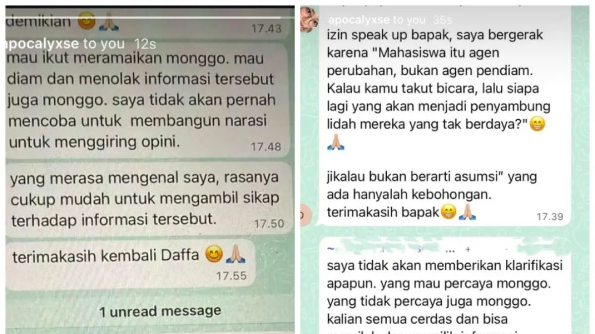 Chat dosen FS yang isinya menebar ancaman tidak lulus ke mahasiswa. (Screen Shoot)