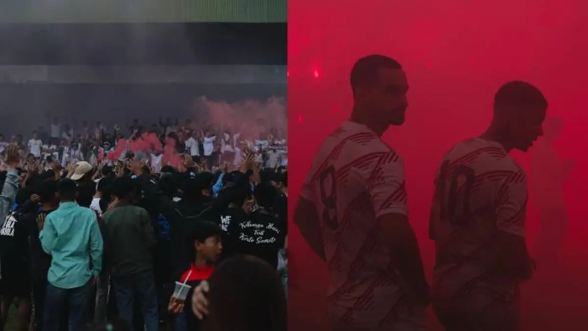 Suporter Persis Solo memberi dukungan ke tim saat jalani sesi latihan di Lapangan Kotabarat, Rabu sore (20/5), jelang laga melawan Persita Tangerang di Banten International Stadium (23/5). (Persis Official)