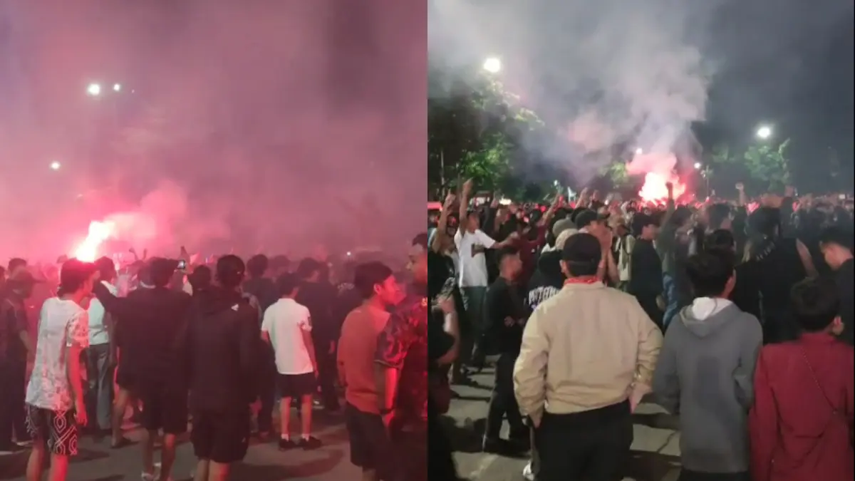 Sejumlah masyarakat Solo turun ke jalan usai Persis Solo menang 3-1 dari Persita. (Hernindya Jalu/Radar Solo)