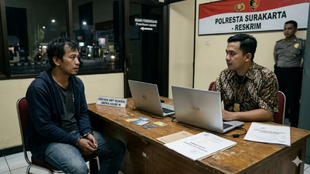 Seorang residivis kasus penipuan di Solo nekat menjual laptop milik teman kost di kawasan Manahan setelah mengaku bekerja sebagai operator credit. (ILUSTRASI AI)