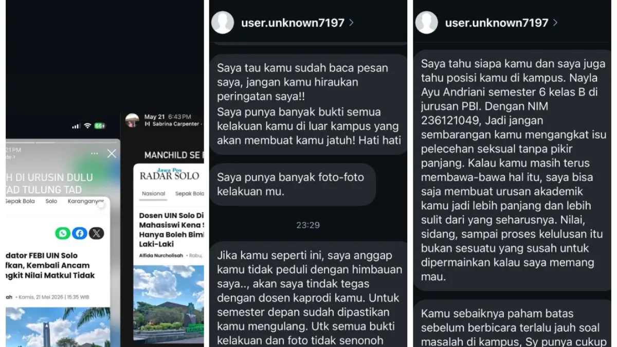 Mahasiswa UIN Solo mendapat teror digital melalui DM di akun instagram miliknya. (screen shoot)