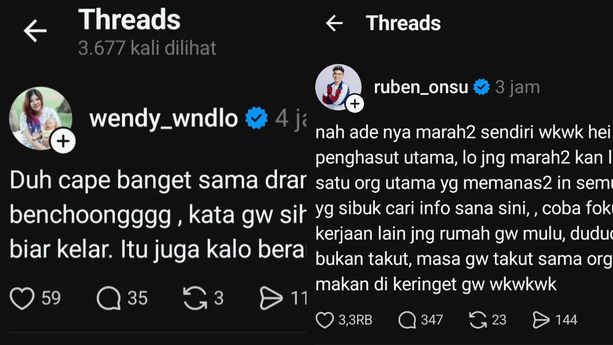 Ruben Onsu dan adik Sarwendah saling sindir di Threads. (Tangkapan layar Threads)