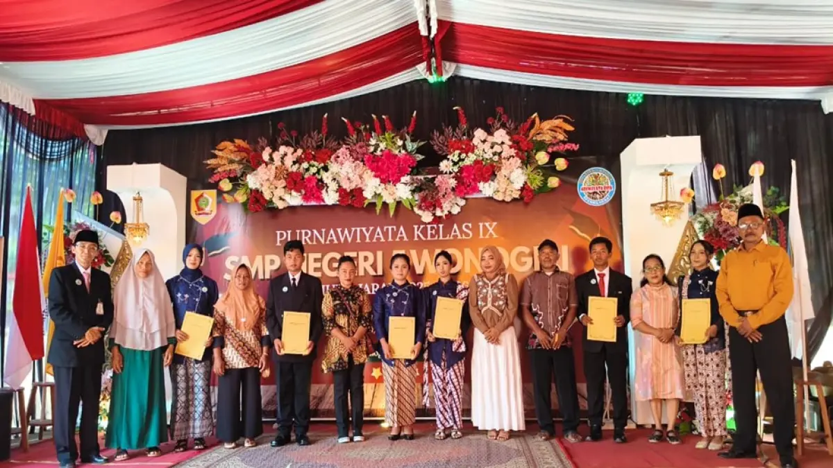Purnawiyata (pelepasan) untuk 113 murid kelas 9 tahun ajaran 2025/2026 SMPN 5 Wonogiri. (Istimewa)