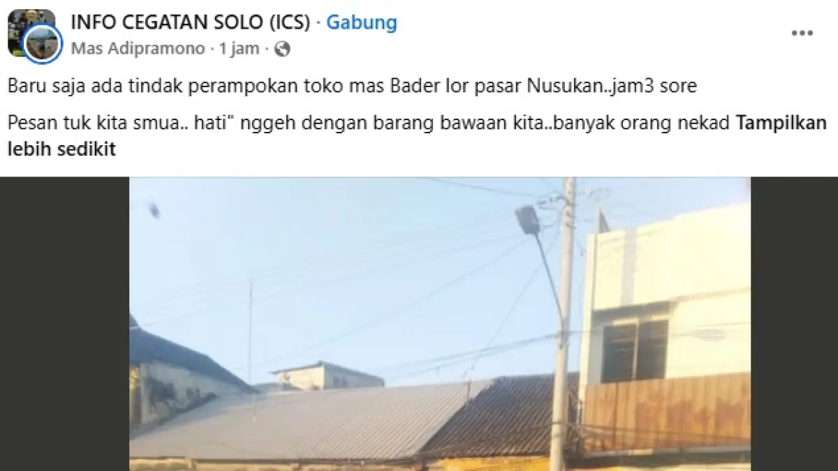 Aksi pencurian terjadi di sebuah toko emas di Jalan Pierre Tendean, Kelurahan Nusukan, Kecamatan Banjarsari, Kota Solo, Rabu (10/6). (Dok.lcs)