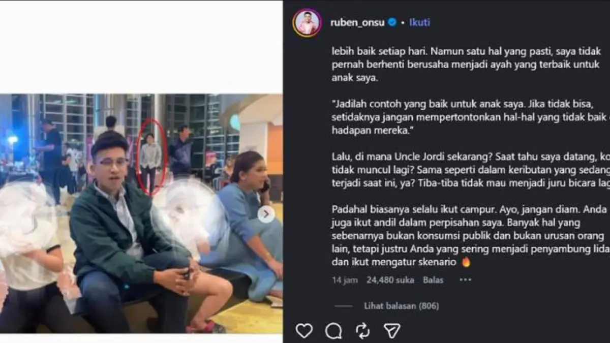 Ruben sentil nama Jordi Onsu. Disebut ikut andil dalam perceraian dengan Sarwendah. (Instagram)