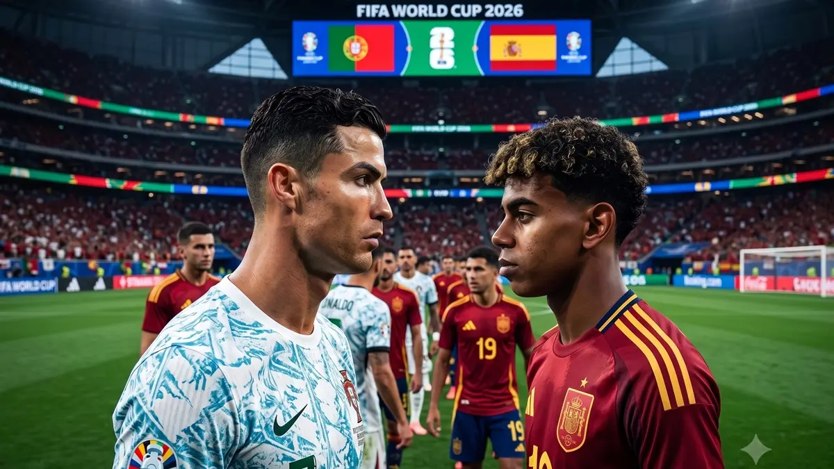 Spanyol membawa misi balas dendam saat menghadapi Portugal di babak 16 besar Piala Dunia 2026. (Ilustrasi AI)