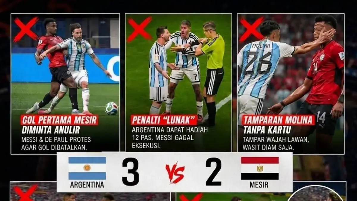 Laga Argentina vs Mesir Berakhir Tragis 3-2, Wasit Francois Letexier Panen Kritik Akibat Inkonsistensi VAR.
