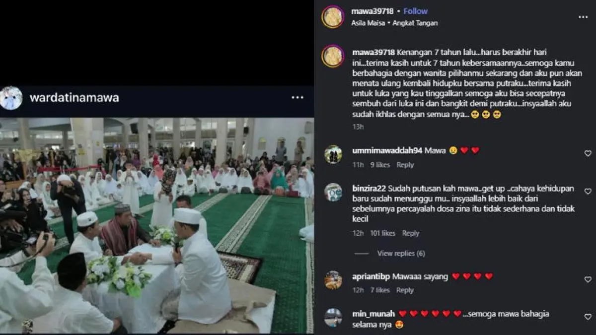 Resmi cerai, Wardatina Mawa bagikan ulang momen pernikahan dengan Insanul Fahmi dan tulis pesan untuk mantan suami. (Instagram @mawa39718)