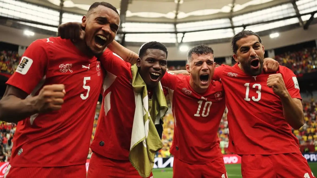 Swiss mencetak sejarah dengan lolos ke perempat final Piala Dunia 2026 usai menyingkirkan Kolombia lewat adu penalti 4-3. (Dok. Granit Xhaka)