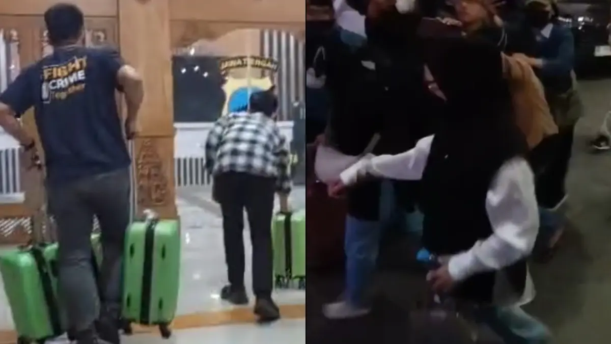 (Kiri) Sejumlah koper hijau diduga barang bukti dibawa dalam pemeriksaan OTT KPK. (Kanan) Bupati Sukoharjo Etik Suryani keluar dari Mapolresta Solo usai menjalani pemeriksaan. (Solo Balapan/Antonius Christian)