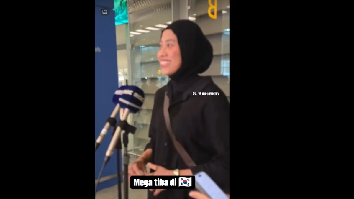 Megawati Hangesti saat tiba di bandara Korea Selatan Jumat (10/7) dan siap bergabung dengan Hyundai Hilstate. (youtube megavolley)