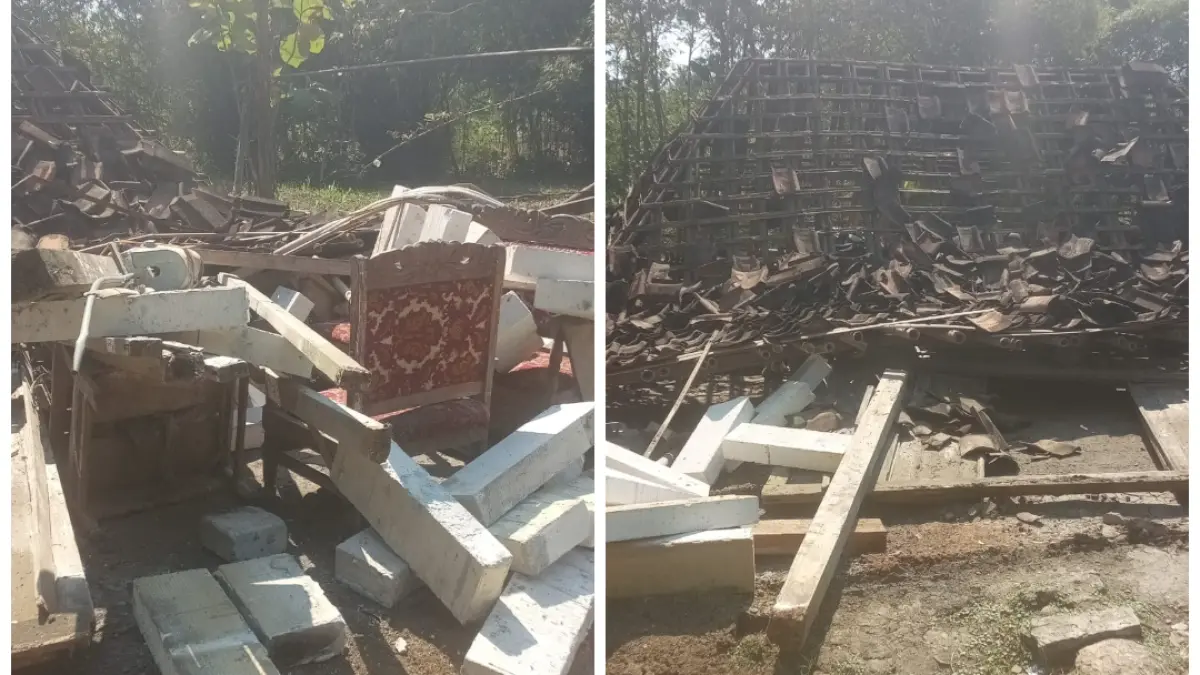 Sebuah rumah warga miskin ekstrem di Mondokan Sragen roboh total. (Ahmad Khairudin/solobalapan.com)