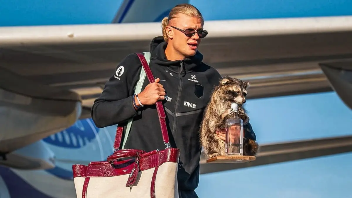 GAGAl FOKUS : Erling Haaland mencuri perhatian usai Piala Dunia 2026 dengan membawa pulang boneka rakun dari Amerika Serikat. (Dok. Erling Haaland)