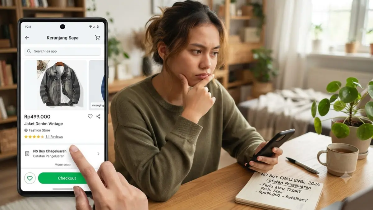 No buy challenge mendorong seseorang berpikir dua kali sebelum membeli barang. (AI generated)