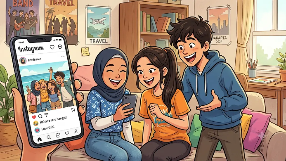 Penggunaan second account Instagram mulai diminati kalangan remaja, terutama pablik figur. (AI Generated)