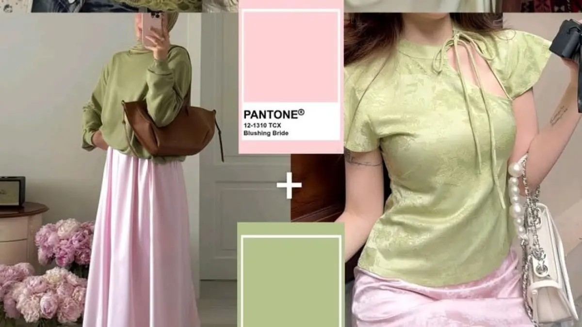 Ilustrasi tren fashion paduan pink dan hijau. (pinterest/@minnnhaa)