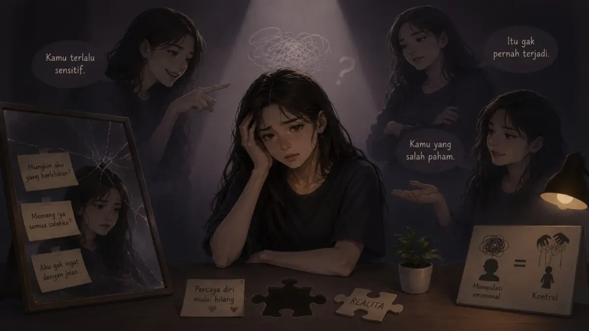 Ilustrasi perilaku gaslighting yang bisa membuat orang kehilangan kepercayaan terhadap diri sendiri. (AI generated)