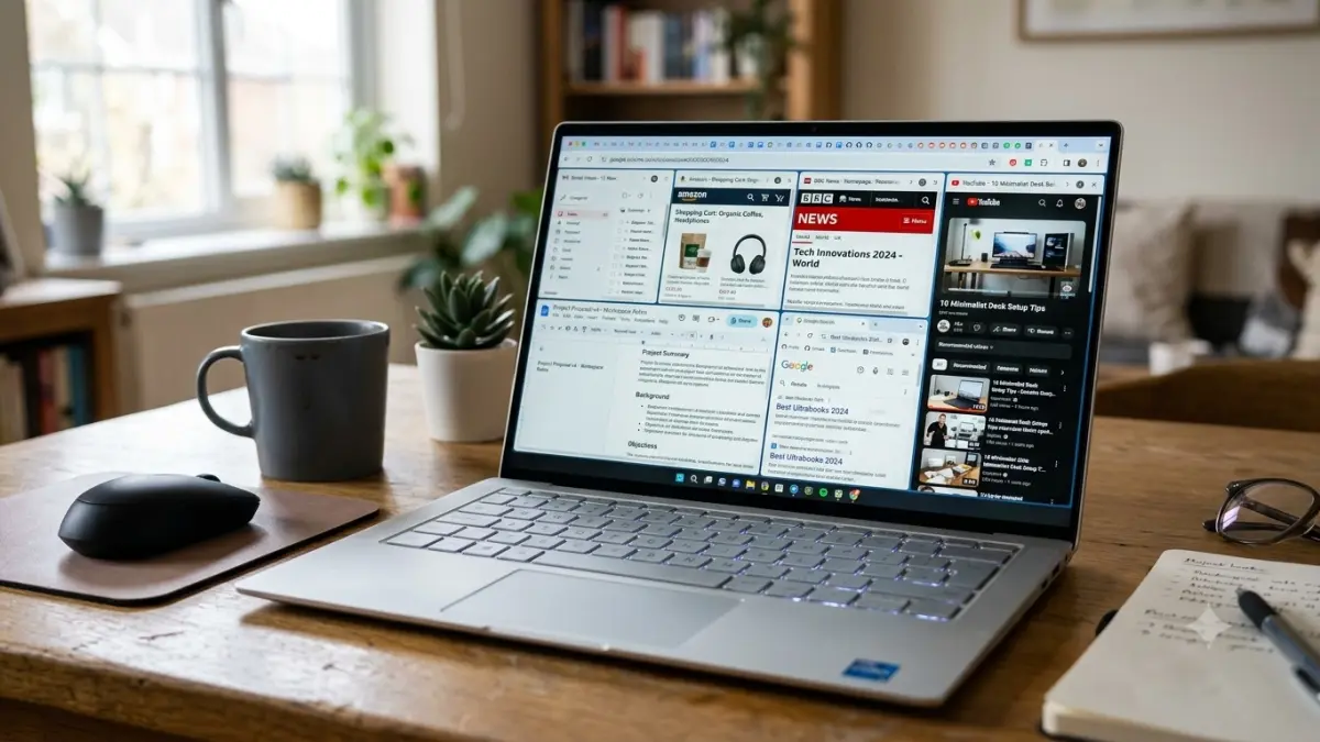 Ilustrasi deretan tab browser yang tetap terbuka di laptop. Kebiasaan ini umum dilakukan banyak pengguna internet untuk menyimpan informasi yang ingin diakses kembali. (AI Generated)