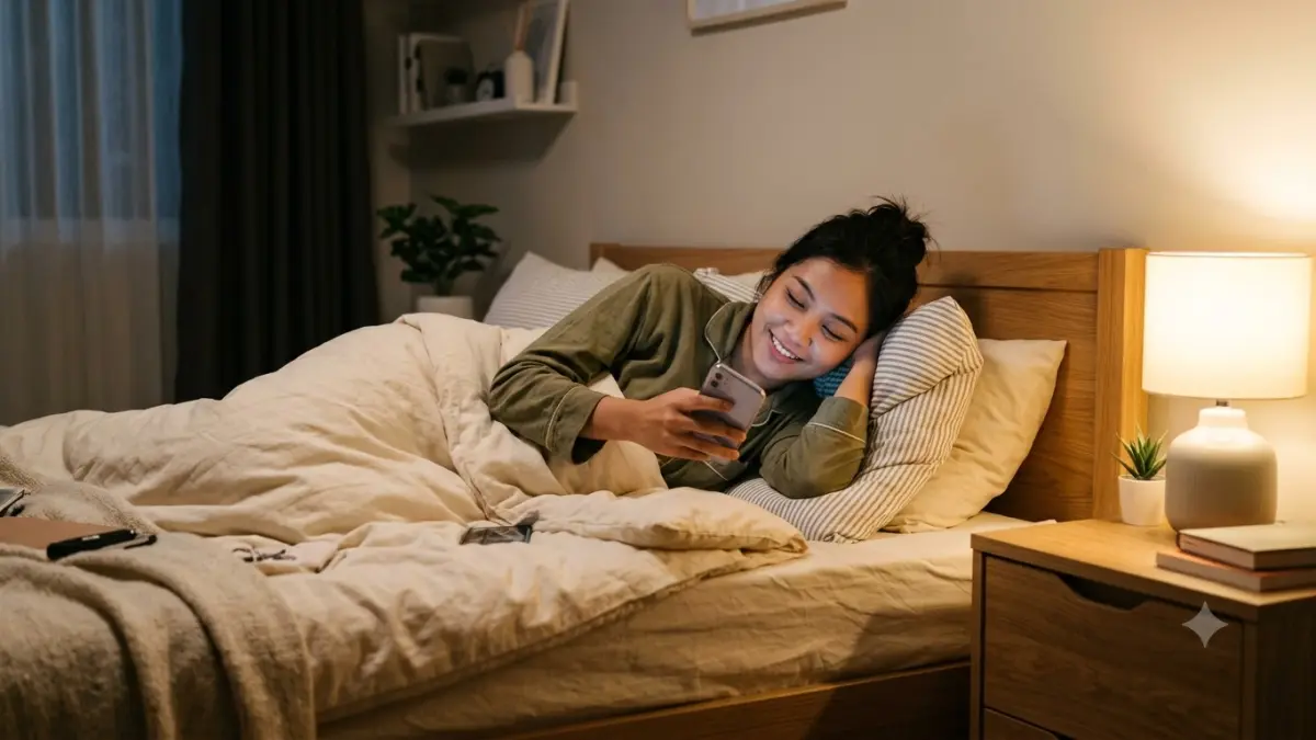 Kebiasaan scrolling hingga larut malam bisa membuat waktu tidur terus tertunda. (AI Generated)